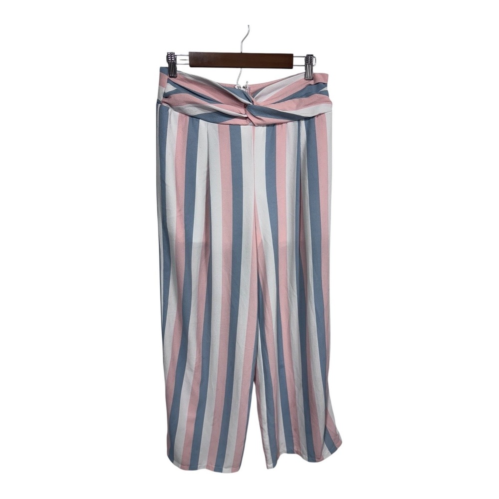 Colorful Striped Wide Leg Pants Knot Waist High Rise Resort Boho Style Women's L